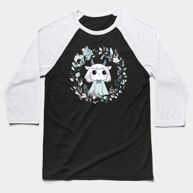 Boho Kawaii Demon – Cute & Spooky Aesthetic Baseball T-Shirt by TuncGK