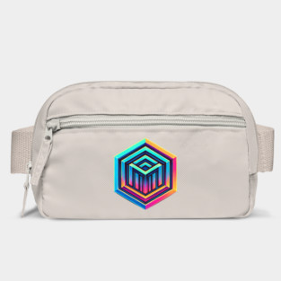 Hexagon with multiple colors which in turn contains smaller geomatric figures also of multiple colors. Bag