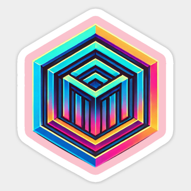 Hexagon with multiple colors which in turn contains smaller geomatric figures also of multiple colors. Sticker by Oscar's Store 1