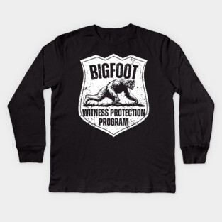 Bigfoot Witness Protection Program – Keep Him Safe! Kids Long Sleeve T-Shirt