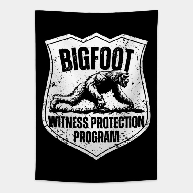 Bigfoot Witness Protection Program – Keep Him Safe! Tapestry by TuncGK