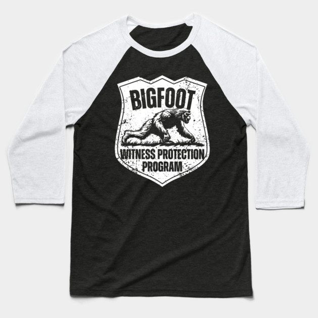 Bigfoot Witness Protection Program – Keep Him Safe! Baseball T-Shirt by TuncGK