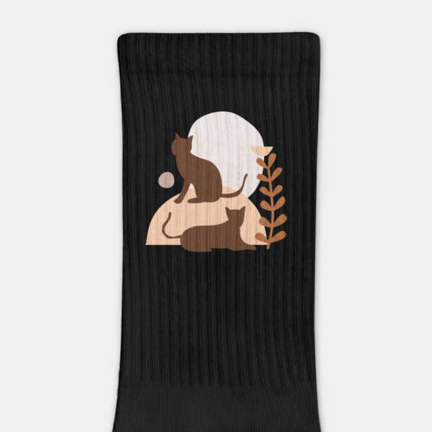 Boho Brown Cats Shapes and Leaves Illustration by CrystalJ 