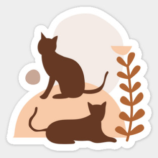 Boho Brown Cats Shapes and Leaves Illustration Magnet