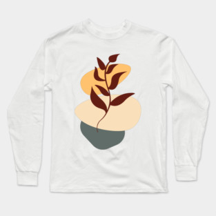 Boho Leaf Silhouette with Geometric Shapes - Warm Palette Long Sleeve T-Shirt
