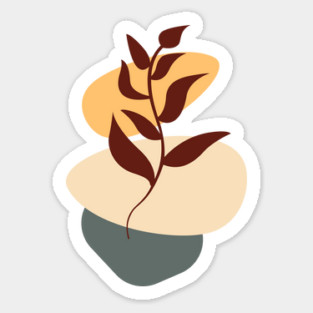 Boho Leaf Silhouette with Geometric Shapes - Warm Palette Sticker