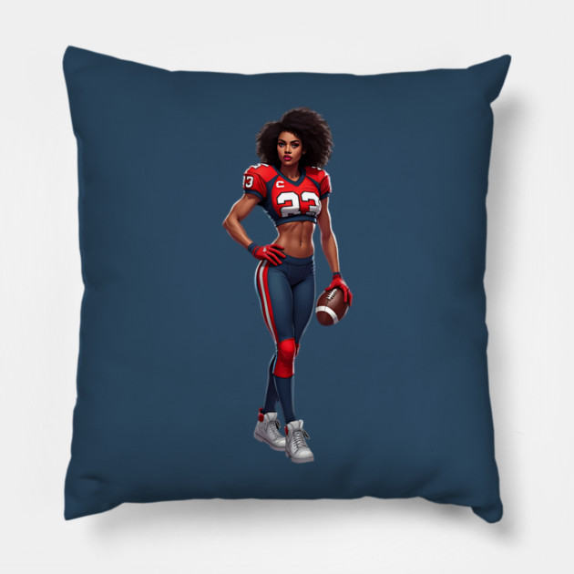 Female American Football Player Cartoon Pillow by animegirlnft