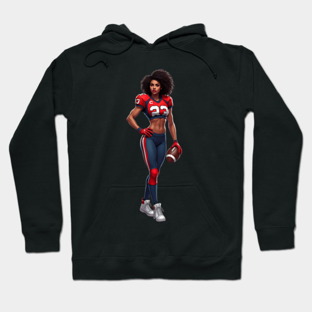 Female American Football Player Cartoon Hoodie by animegirlnft
