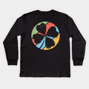 Vintage Distressed Clover Pop Art – Grunge Lucky Shamrock Tee Kids Long Sleeve T-Shirt