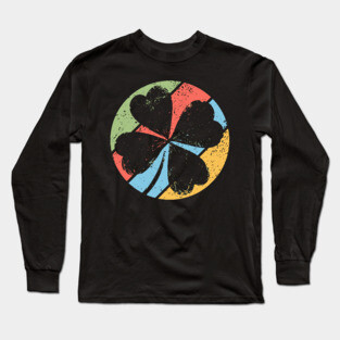Vintage Distressed Clover Pop Art – Grunge Lucky Shamrock Tee Long Sleeve T-Shirt