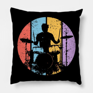 Retro Grunge Drummer Pop Art – Vintage Rock Music Tee Pillow