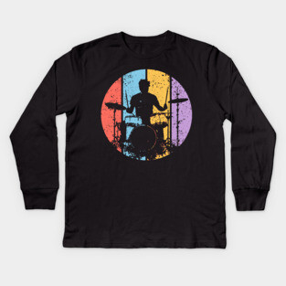 Retro Grunge Drummer Pop Art – Vintage Rock Music Tee Kids Long Sleeve T-Shirt