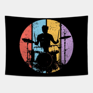 Retro Grunge Drummer Pop Art – Vintage Rock Music Tee Tapestry