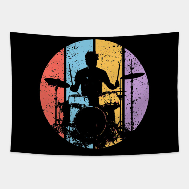 Retro Grunge Drummer Pop Art – Vintage Rock Music Tee Tapestry by TuncGK