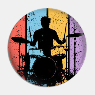 Retro Grunge Drummer Pop Art – Vintage Rock Music Tee Pin