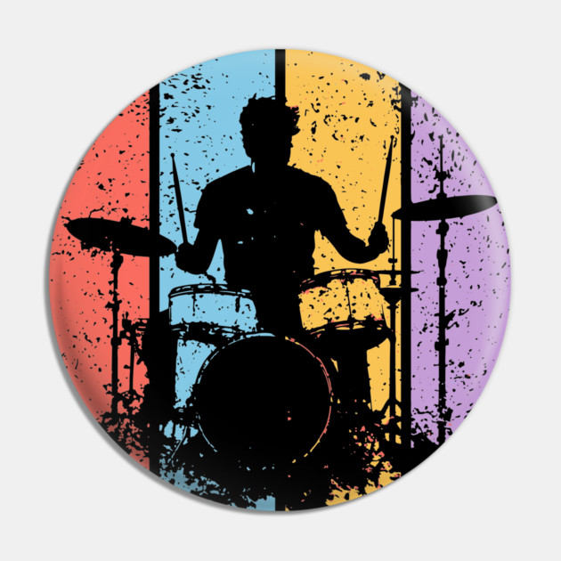 Retro Grunge Drummer Pop Art – Vintage Rock Music Tee Pin by TuncGK