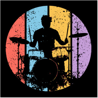 Retro Grunge Drummer Pop Art – Vintage Rock Music Tee Posters and Art