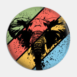 Vintage Grunge Elephant Pop Art – Retro Wildlife Abstract Design Pin