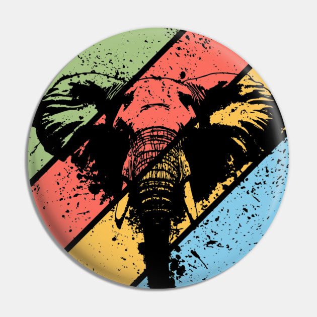 Vintage Grunge Elephant Pop Art – Retro Wildlife Abstract Design Pin by TuncGK