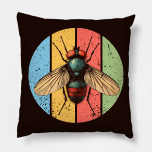 Grunge Fly Pop Art – Retro Distressed Insect Illustration Pillow