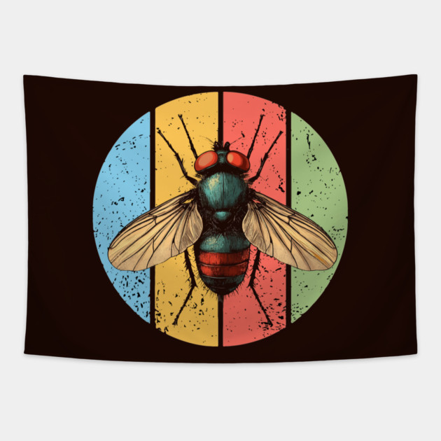 Grunge Fly Pop Art – Retro Distressed Insect Illustration Tapestry by TuncGK