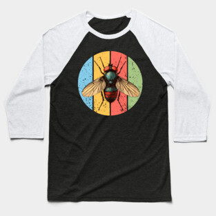Grunge Fly Pop Art – Retro Distressed Insect Illustration Baseball T-Shirt