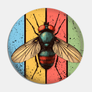 Grunge Fly Pop Art – Retro Distressed Insect Illustration Pin