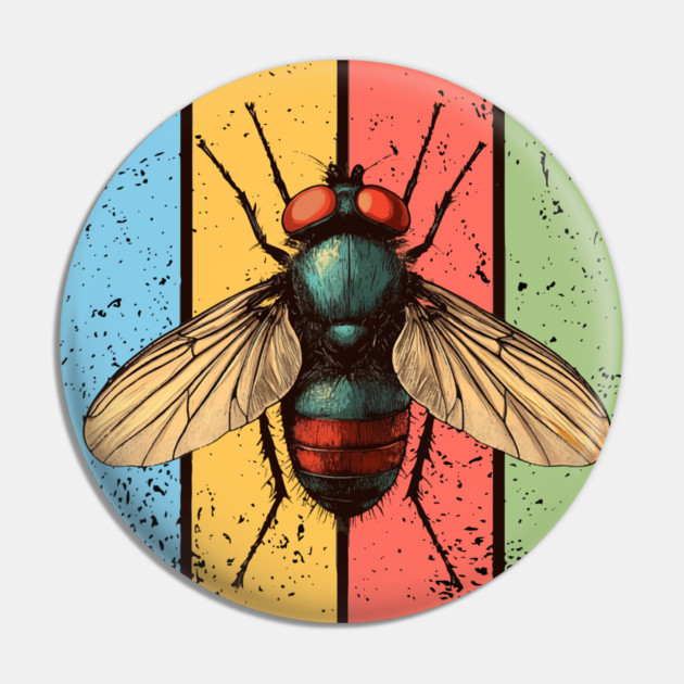 Grunge Fly Pop Art – Retro Distressed Insect Illustration Pin by TuncGK