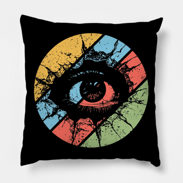 Distressed Eye Pop Art – Vintage Grunge Visionary Aesthetic Tee Pillow by TuncGK