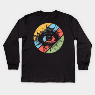 Distressed Eye Pop Art – Vintage Grunge Visionary Aesthetic Tee Kids Long Sleeve T-Shirt