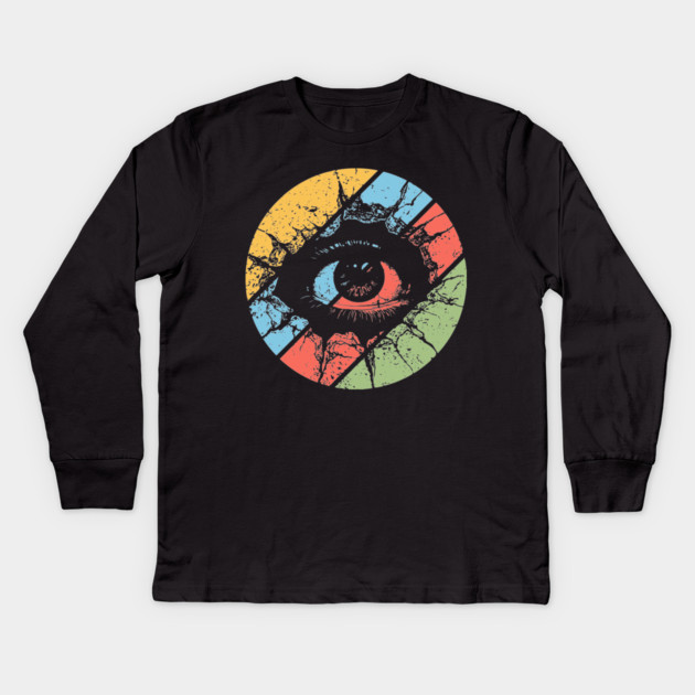 Distressed Eye Pop Art – Vintage Grunge Visionary Aesthetic Tee Kids Long Sleeve T-Shirt by TuncGK