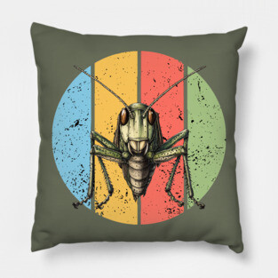 Retro Grunge Grasshopper Pop Art – Distressed Vintage Insect Tee Pillow