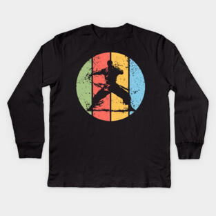 Retro Kung Fu Warrior Pop Art – Vintage Martial Arts Grunge Tee Kids Long Sleeve T-Shirt