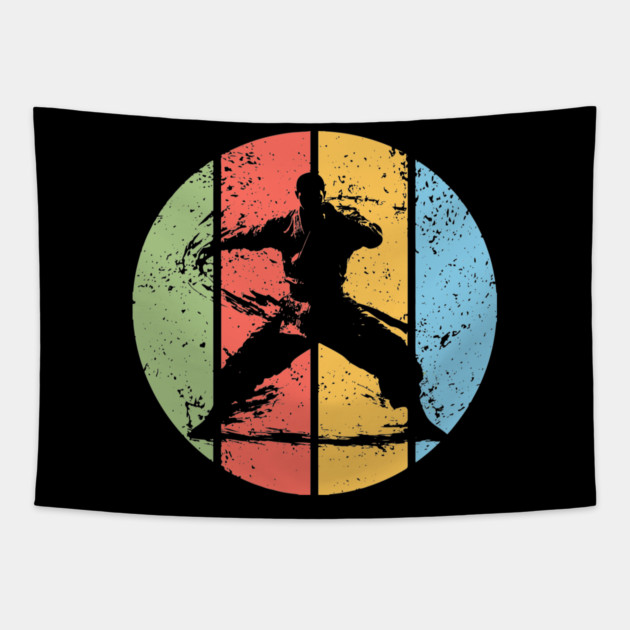 Retro Kung Fu Warrior Pop Art – Vintage Martial Arts Grunge Tee Tapestry by TuncGK