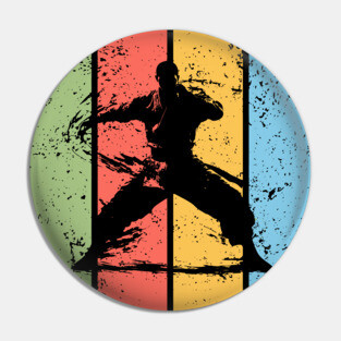 Retro Kung Fu Warrior Pop Art – Vintage Martial Arts Grunge Tee Pin