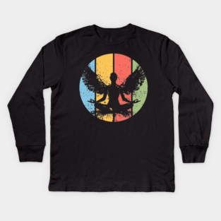 Meditating Angel Grunge Pop Art – Vintage Spiritual Aesthetic Tee Kids Long Sleeve T-Shirt