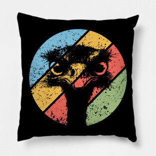 Retro Grunge Ostrich Pop Art – Vintage Wildlife Distressed Tee Pillow