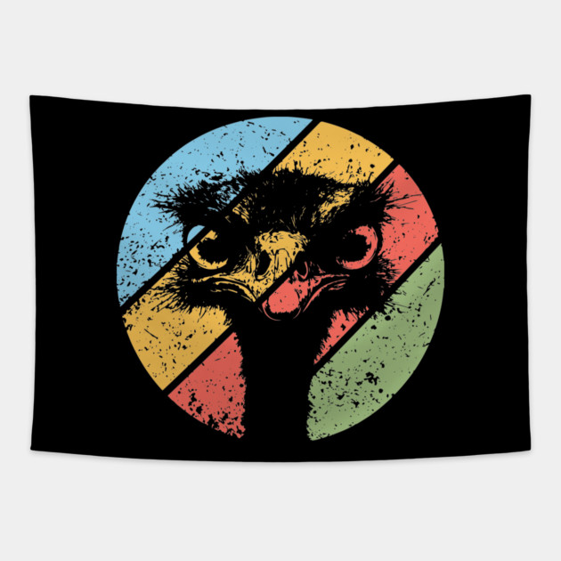 Retro Grunge Ostrich Pop Art – Vintage Wildlife Distressed Tee Tapestry by TuncGK