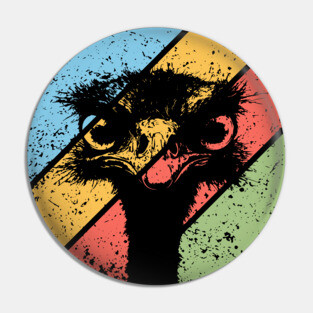 Retro Grunge Ostrich Pop Art – Vintage Wildlife Distressed Tee Pin