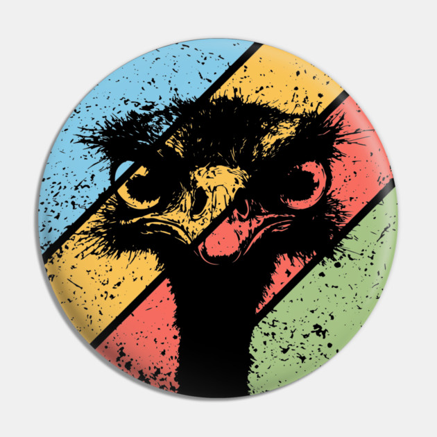 Retro Grunge Ostrich Pop Art – Vintage Wildlife Distressed Tee Pin by TuncGK