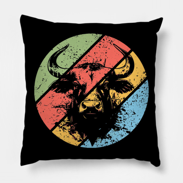 Distressed Retro Bull Pop Art – Vintage Grunge Animal Silhouette Tee Pillow by TuncGK