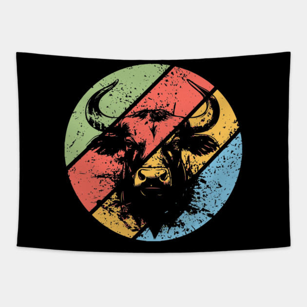 Distressed Retro Bull Pop Art – Vintage Grunge Animal Silhouette Tee Tapestry by TuncGK