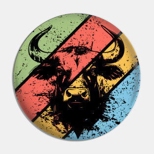Distressed Retro Bull Pop Art – Vintage Grunge Animal Silhouette Tee Pin