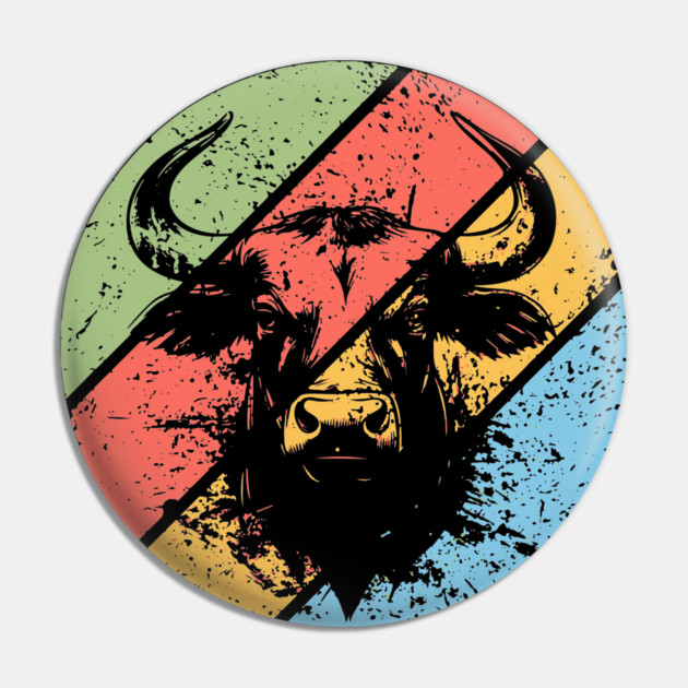 Distressed Retro Bull Pop Art – Vintage Grunge Animal Silhouette Tee Pin by TuncGK