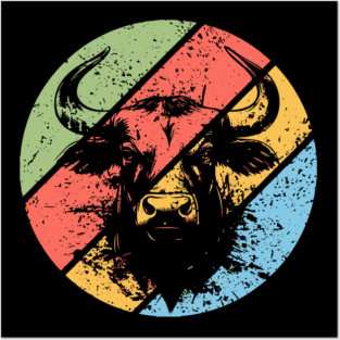 Distressed Retro Bull Pop Art – Vintage Grunge Animal Silhouette Tee Posters and Art