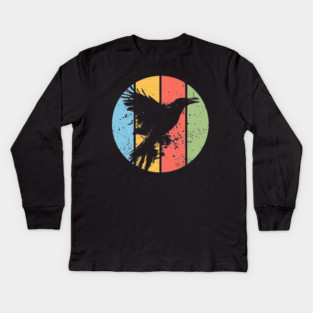 Gothic Grunge Raven Pop Art – Vintage Distressed Crow Tee Kids Long Sleeve T-Shirt
