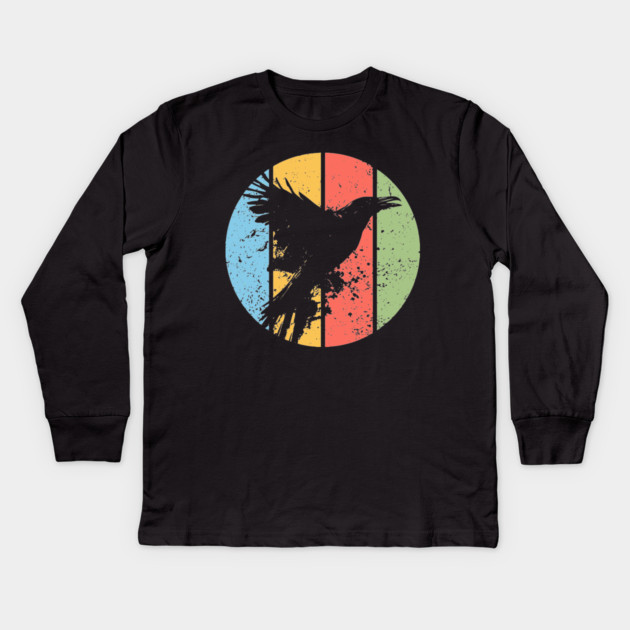 Gothic Grunge Raven Pop Art – Vintage Distressed Crow Tee Kids Long Sleeve T-Shirt by TuncGK