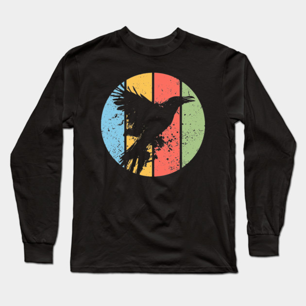 Gothic Grunge Raven Pop Art – Vintage Distressed Crow Tee Long Sleeve T-Shirt by TuncGK