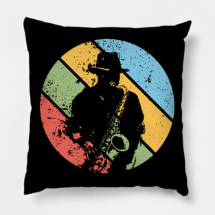 Vintage Jazz Saxophone Pop Art – Retro Grunge Musician Tee Pillow