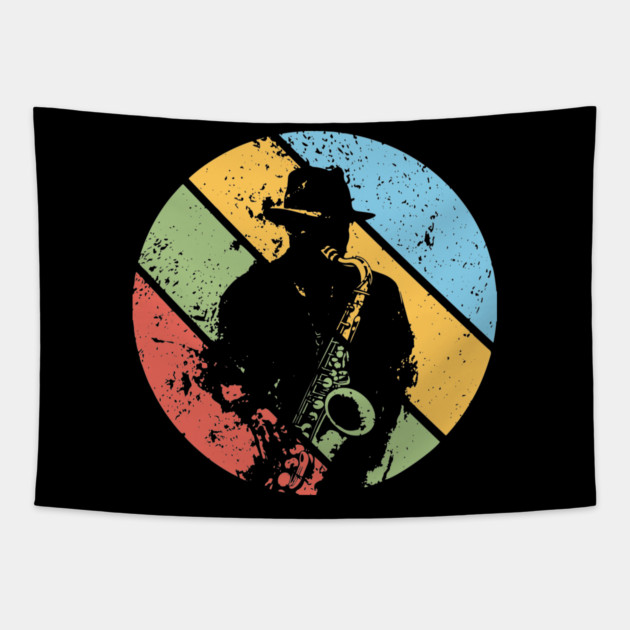 Vintage Jazz Saxophone Pop Art – Retro Grunge Musician Tee Tapestry by TuncGK